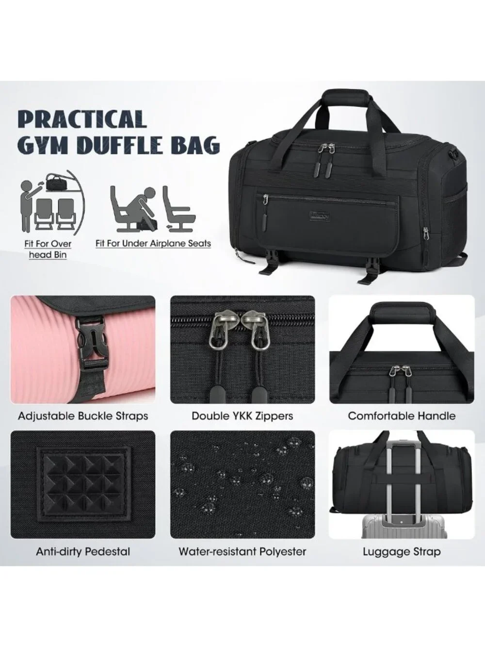 40L Sports Gym Duffel Bag with Shoe Compartment & Wet Pocket - Water Resistant